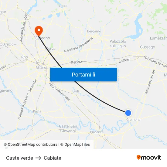 Castelverde to Cabiate map
