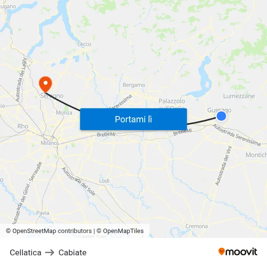 Cellatica to Cabiate map