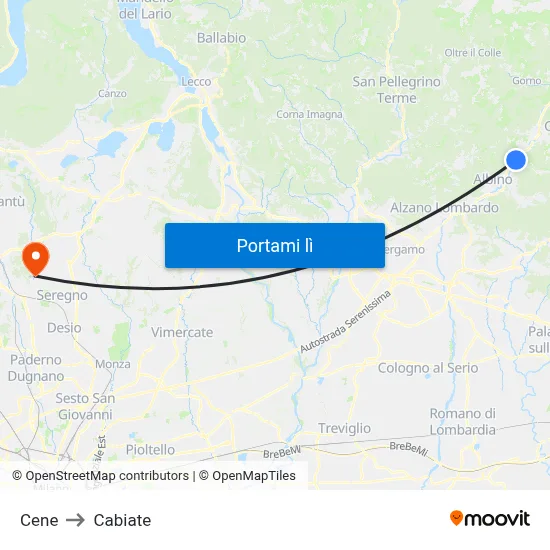 Cene to Cabiate map