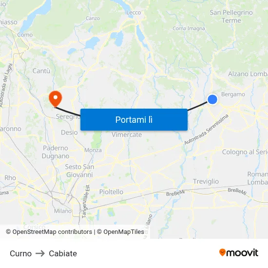 Curno to Cabiate map