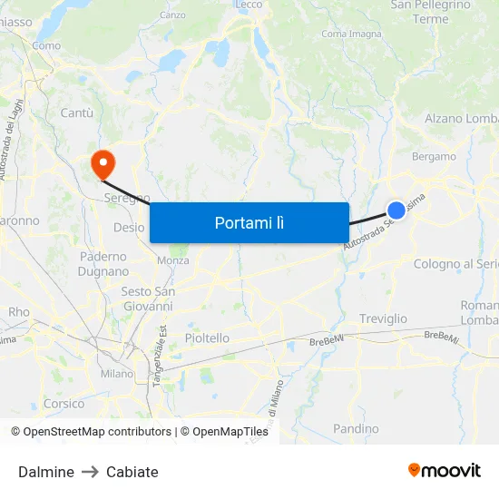 Dalmine to Cabiate map