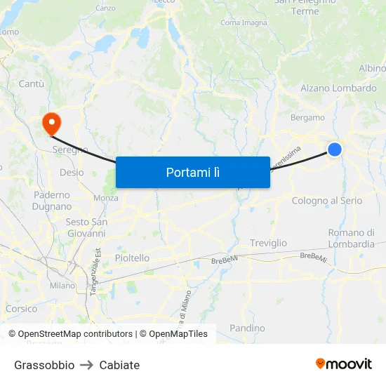 Grassobbio to Cabiate map