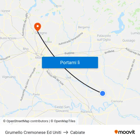 Grumello Cremonese Ed Uniti to Cabiate map