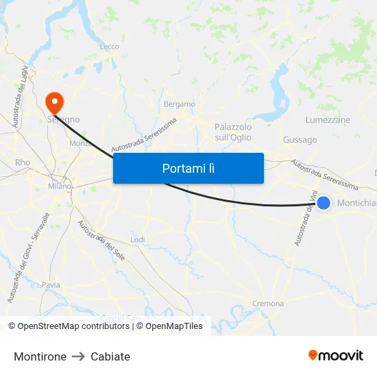 Montirone to Cabiate map