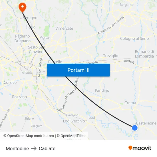 Montodine to Cabiate map