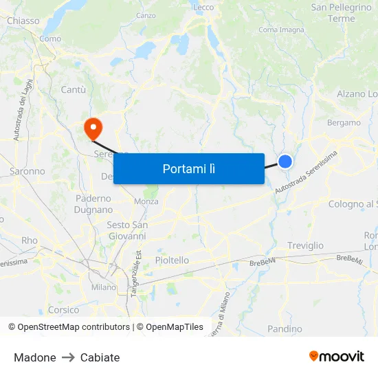 Madone to Cabiate map