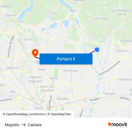 Mapello to Cabiate map