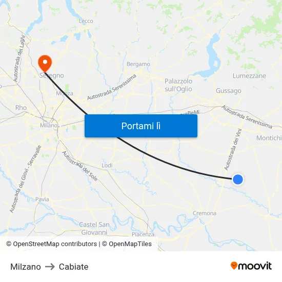 Milzano to Cabiate map