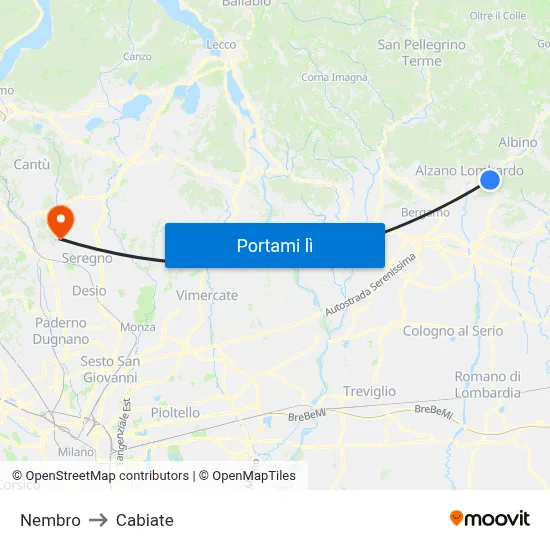 Nembro to Cabiate map