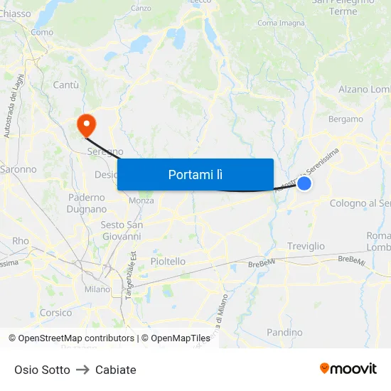Osio Sotto to Cabiate map