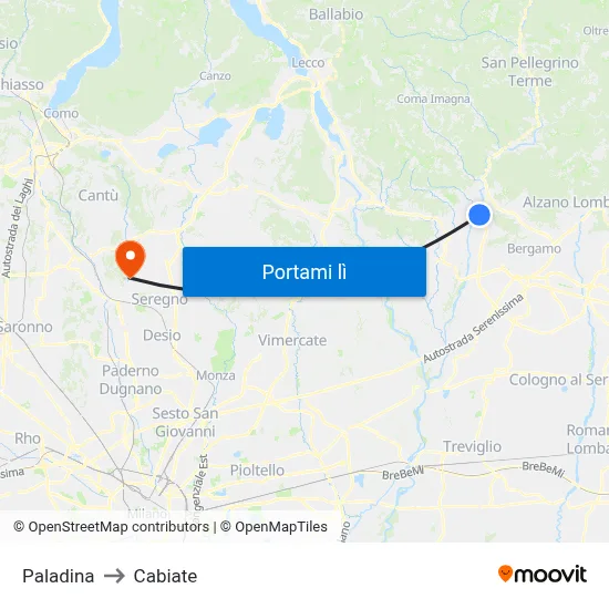 Paladina to Cabiate map