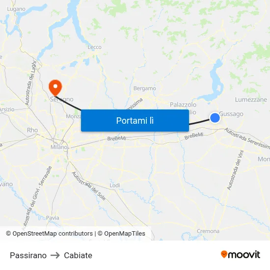 Passirano to Cabiate map