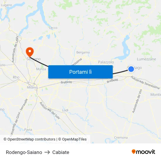 Rodengo-Saiano to Cabiate map