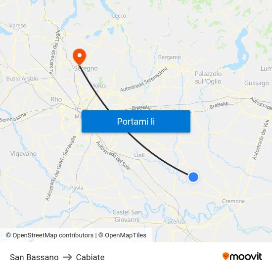 San Bassano to Cabiate map