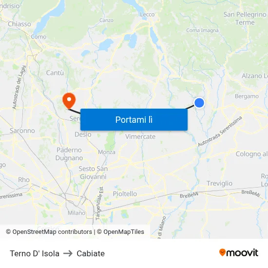 Terno D' Isola to Cabiate map