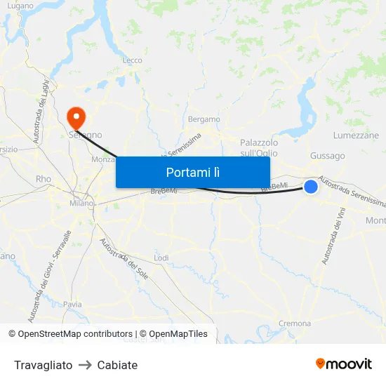 Travagliato to Cabiate map