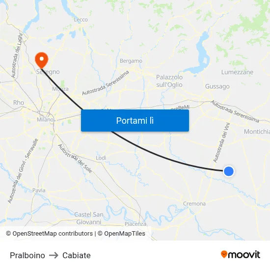 Pralboino to Cabiate map
