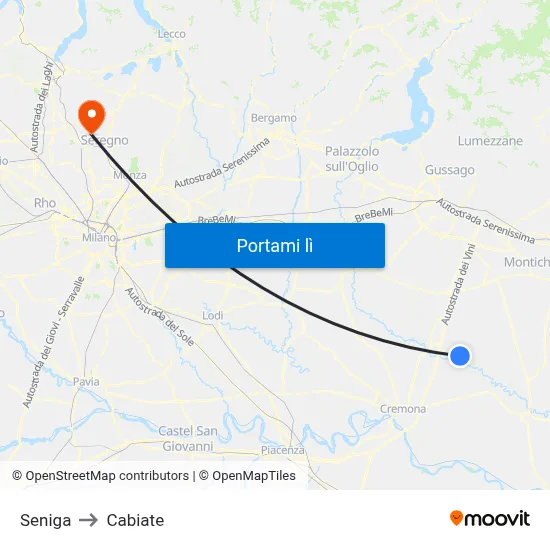Seniga to Cabiate map