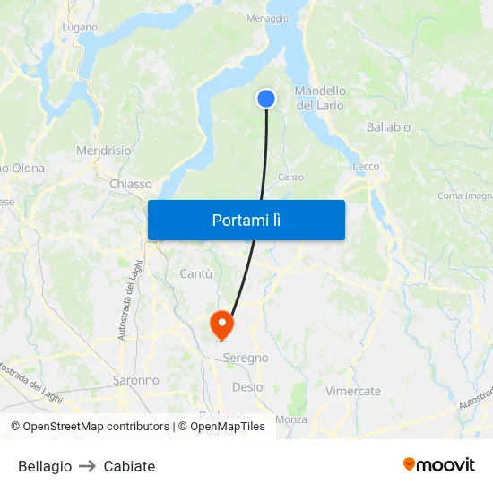 Bellagio to Cabiate map