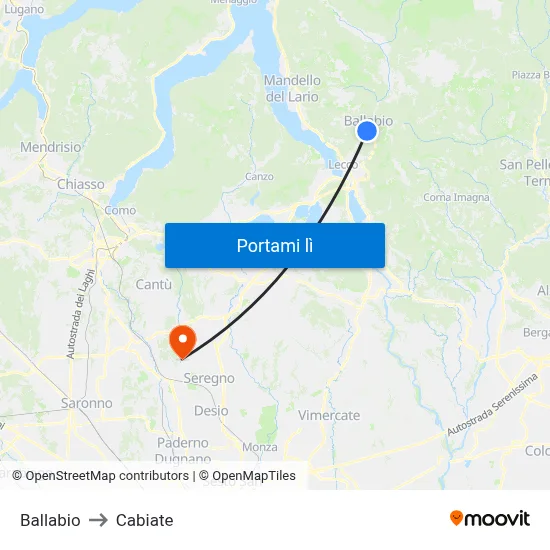 Ballabio to Cabiate map