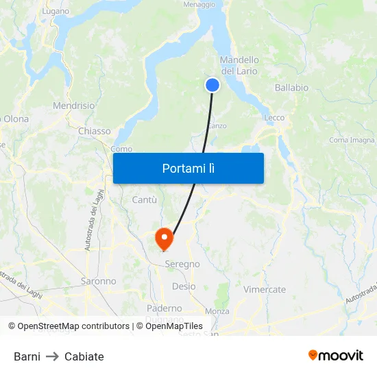 Barni to Cabiate map