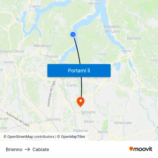 Brienno to Cabiate map