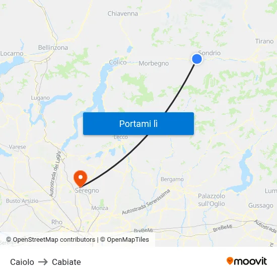 Caiolo to Cabiate map
