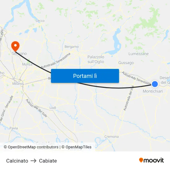 Calcinato to Cabiate map