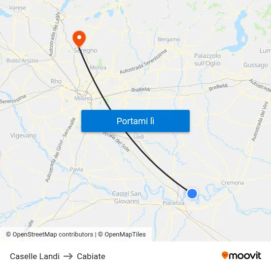 Caselle Landi to Cabiate map