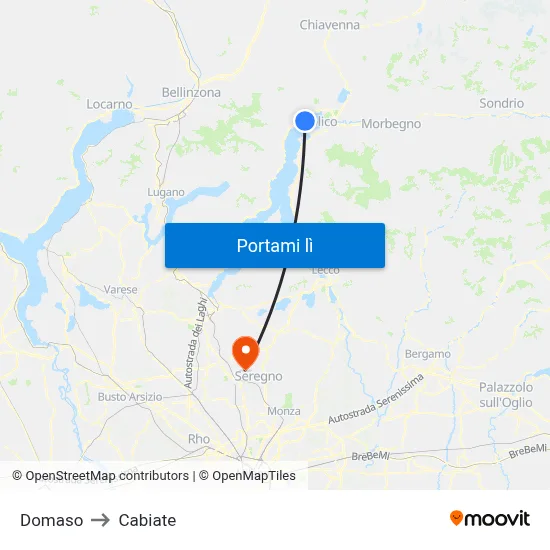 Domaso to Cabiate map