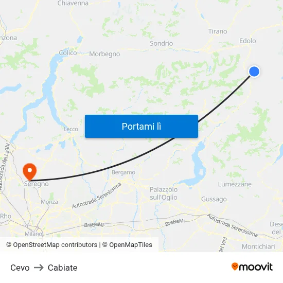 Cevo to Cabiate map