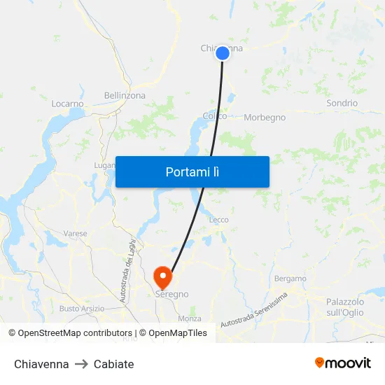 Chiavenna to Cabiate map