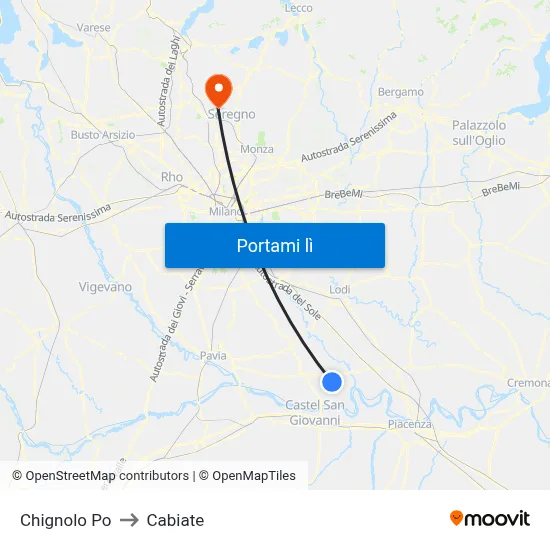 Chignolo Po to Cabiate map