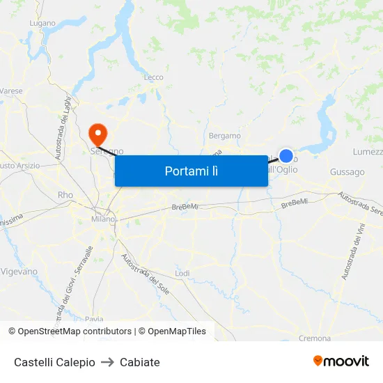 Castelli Calepio to Cabiate map