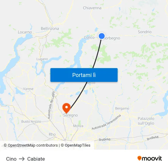 Cino to Cabiate map