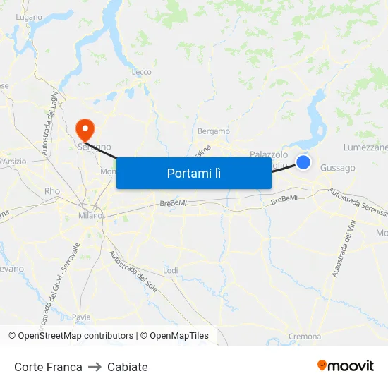 Corte Franca to Cabiate map