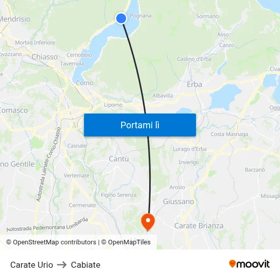 Carate Urio to Cabiate map
