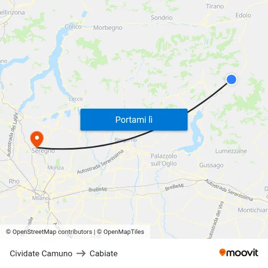 Cividate Camuno to Cabiate map