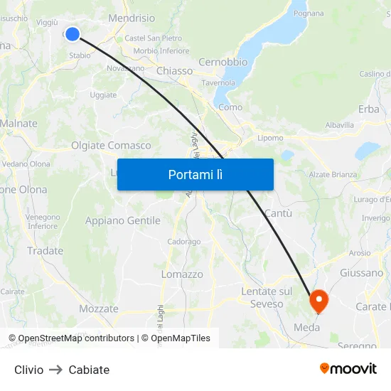 Clivio to Cabiate map