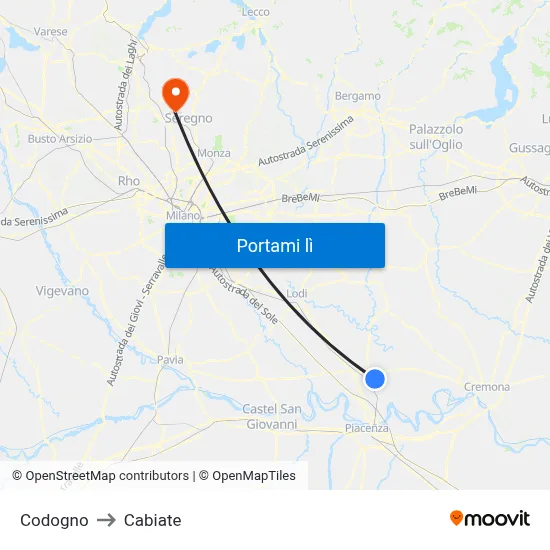 Codogno to Cabiate map