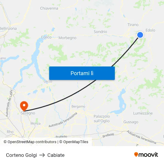 Corteno Golgi to Cabiate map