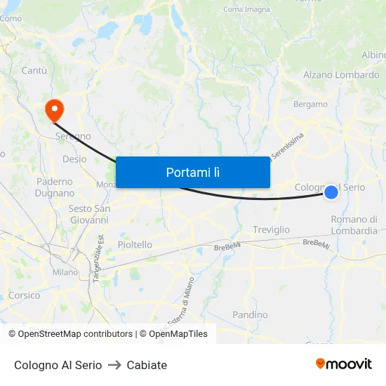 Cologno Al Serio to Cabiate map