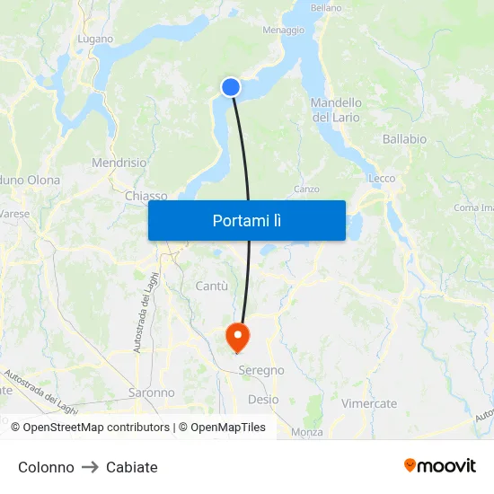 Colonno to Cabiate map