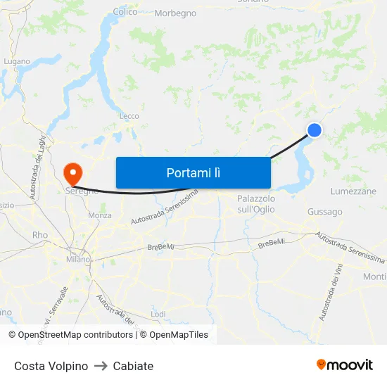 Costa Volpino to Cabiate map