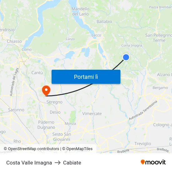 Costa Valle Imagna to Cabiate map