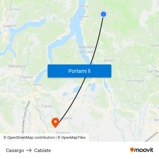 Casargo to Cabiate map