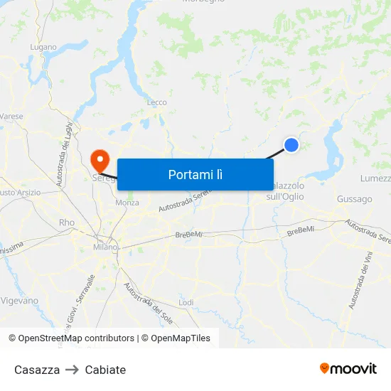 Casazza to Cabiate map