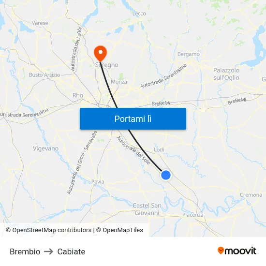Brembio to Cabiate map
