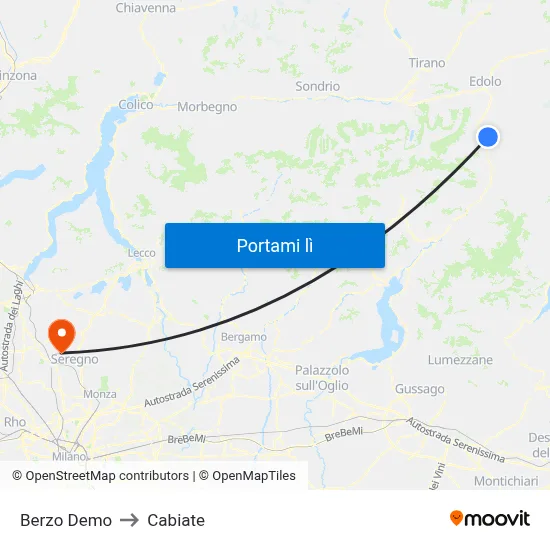 Berzo Demo to Cabiate map