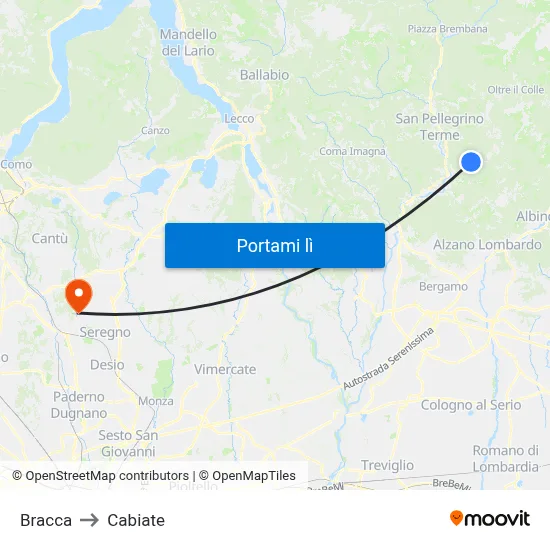Bracca to Cabiate map